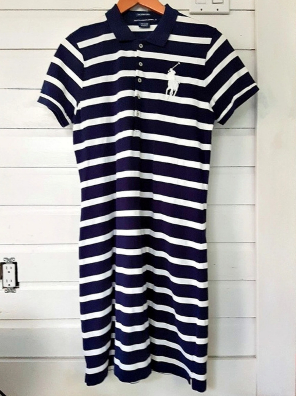 Polo Ralph Lauren Sport Womens XL Navy White The Skinny Polo Mini Dress Big Pony